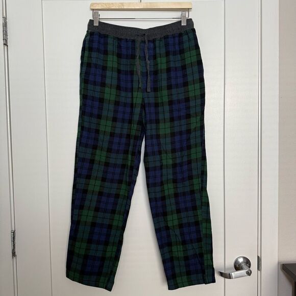 Eddie Bauer Pajama Lounge Pants Mens Size M Green Plaid Flannel Elastic Waist - Picture 1 of 12